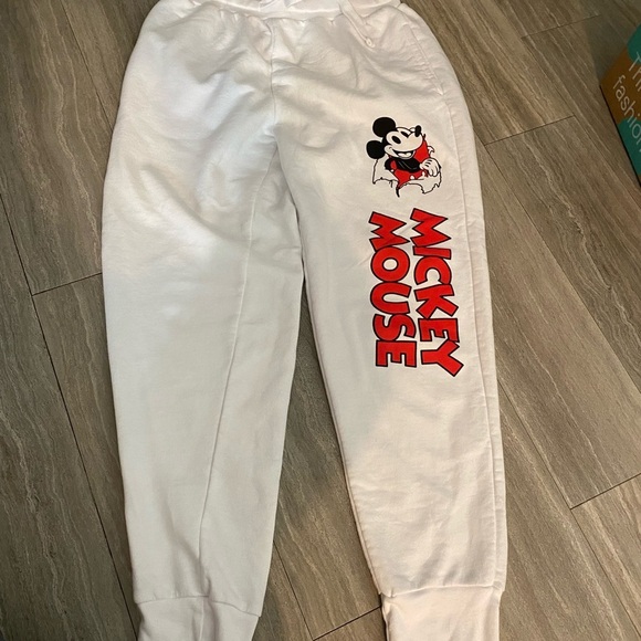 Women's Disney Mickey Mouse Sweatpants Joggers Small 3/5 White Pockets - Picture 2 of 7